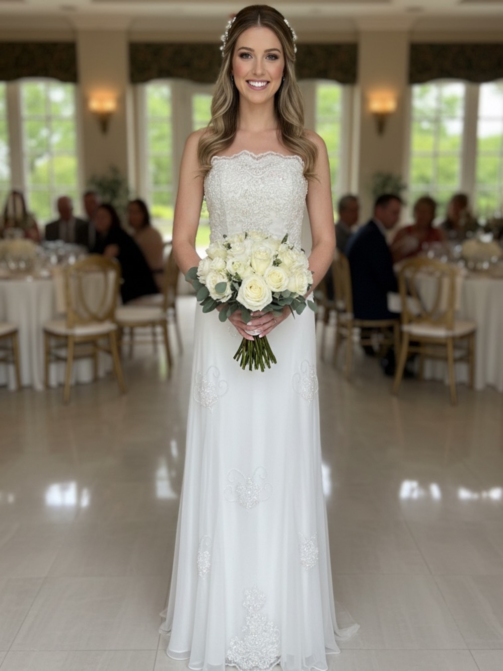 Attitudes by Debra Elegant White Lace Strapless Bridal Gown‎